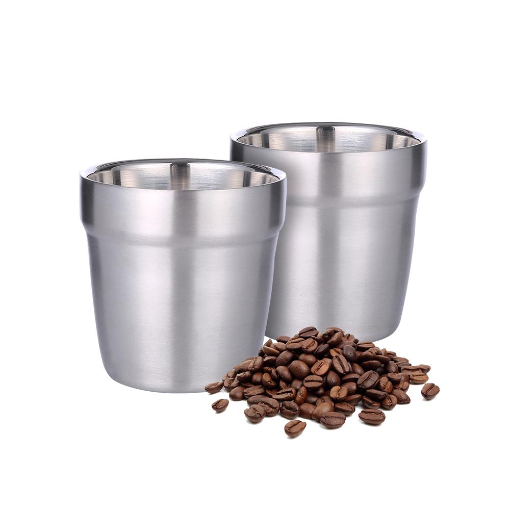 Tazas de café de acero inoxidable de doble pared de 175 y 260 ml